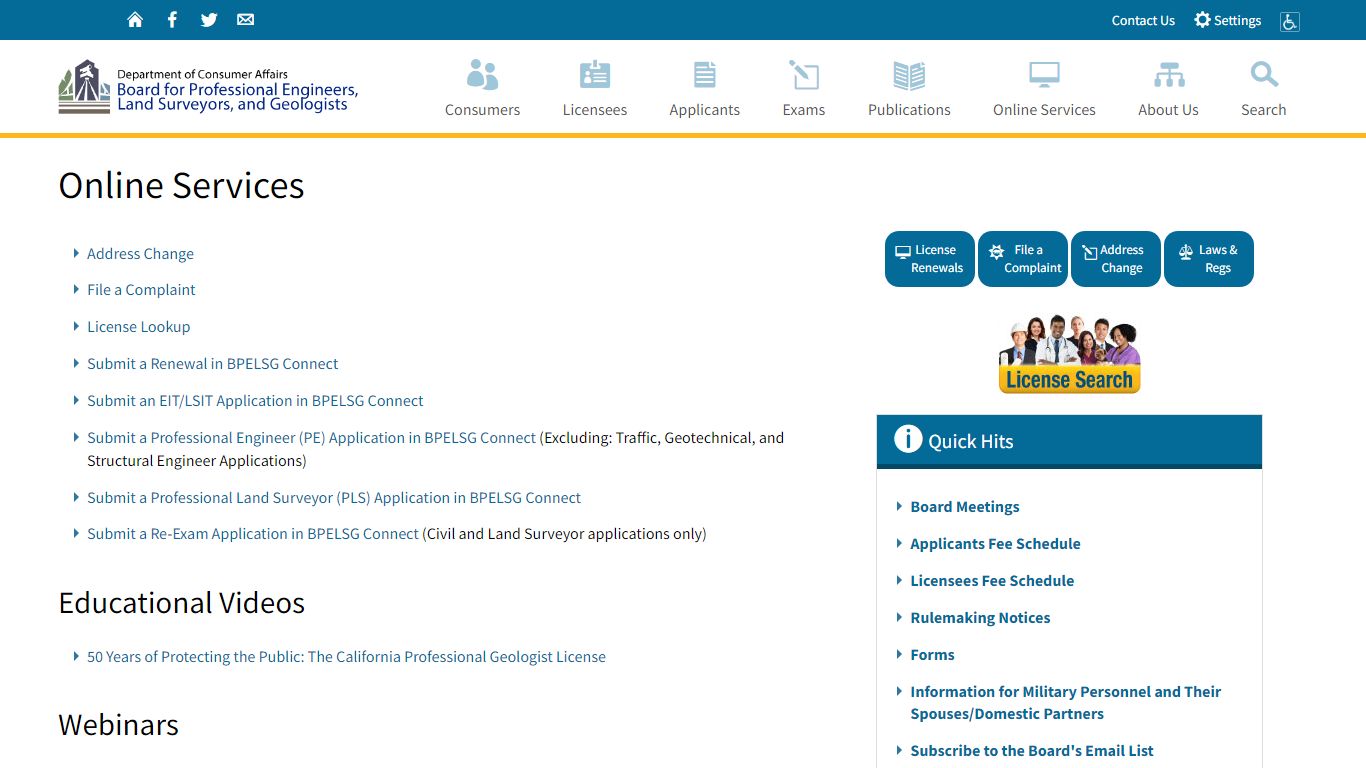 Online Services - Board for Professional Engineers, Land ... - California